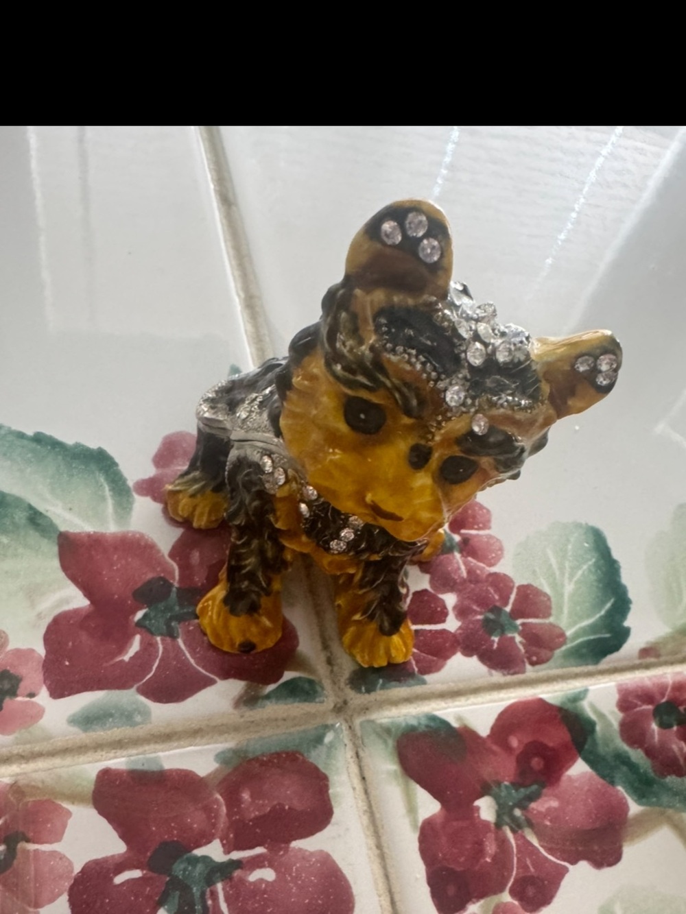 Embellished Yellow & Brown Small Pet Figurine with Rhinestones